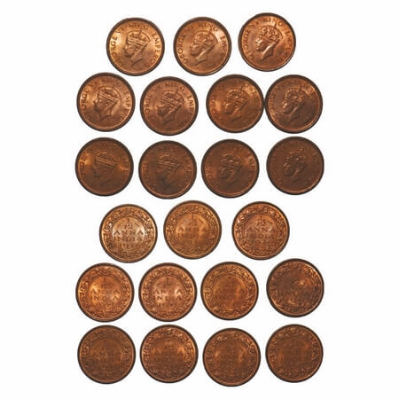 George VI, Bronze, 1/12 Anna, (lot of 11 coins), 1941, Bombay Mint, Head Type II, Dot. F. 