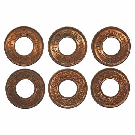 George VI, Bronze, 1 Pice, (3 coins), 1945, 1) Bombay Mint, Flat Crown, Dot, 2) Bombay Min