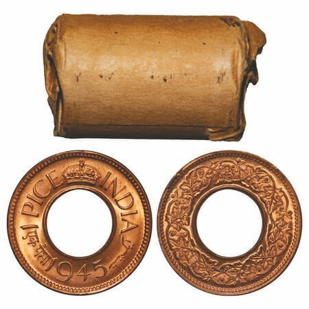 George VI, Bronze, 1 Pice, 1945, (24 coins), Calcutta Mint, No mint mark, Flat Crown, 24 C