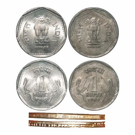 1 Rupee, 1989, Cu-Nic, (2 Coins), Calcutta Mint, Security and Milled Edge. Uncirculated, S