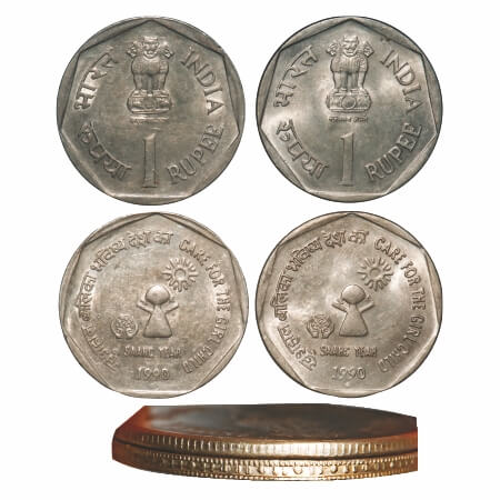 1 Rupee, 1990, Cu-Nic, (2 Coins), Care For The Girl Child, Bombay Mint (SAARC year), reede