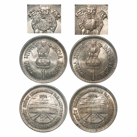 1 Rupee, 1991, Cu-Nic, (2 Coins), Commonwealth Parliamentary Conference, Bombay Mint, 1) f