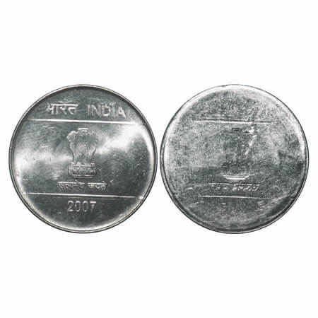 2 Rupees, (2007-2011), FSS, 5.76g, Calcutta Mint, Error, Obverse Brockage. Very Fine+, Sca