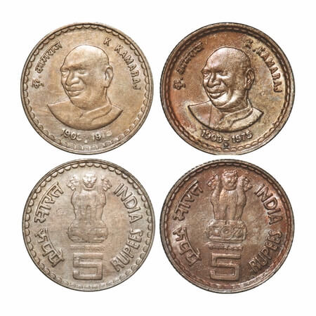 5 Rupees, 2004, Cu-Nic (2 Coins), Hyderabad & Bombay Mint. Extremely Fine to Uncirculated.