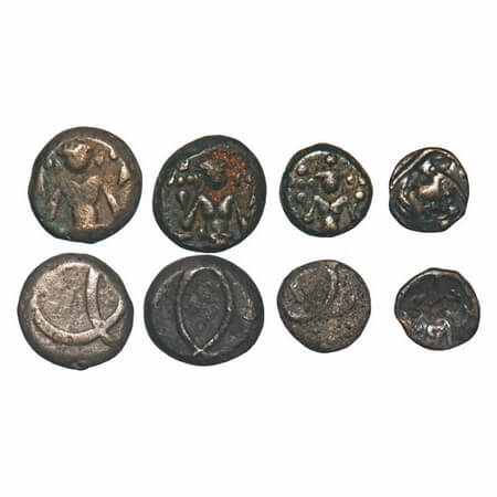 Madras Presidency, Silver Double Fanam & Fanam (2+2=4 Coins), 1.69g, (1764-1806 AD Third I