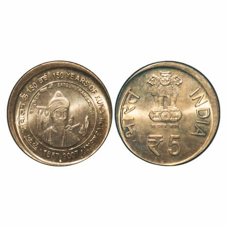 5 Rupees, 2013, Nic-Br, 5.96g, 150 Years of Kuka Movement, Bombay Mint, 1st Die strike, Ca