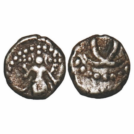 Madras Presidency, Silver Fanam, 1.00g, (1764-1806 AD Third Issue), Obv: Standing Vishnu, 