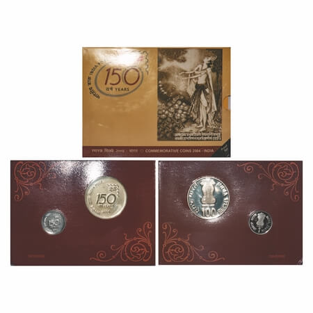 2004, Proof Set, 100 & 1 Rupees, 150 Years of India Post, Kolkatta Mint. S.Reddappa 23.44.