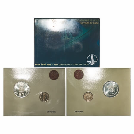 2006, Proof Set, 50 & 5 Rupees, 50 Years celebration of ONGC, Kolkatta Mint. S.Reddappa 23