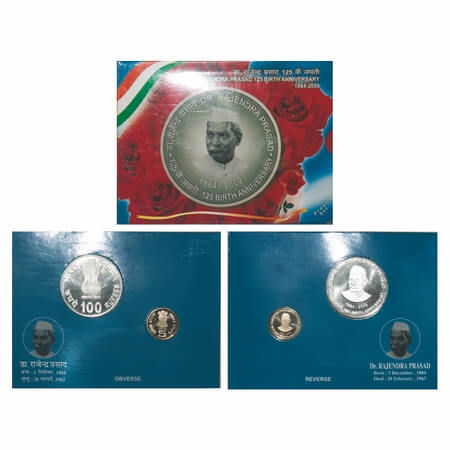 2010, Proof Set, 100 & 5 Rupees, 125th Birth Anniversary of Dr. Rajendra Prasad, Kolkatta 