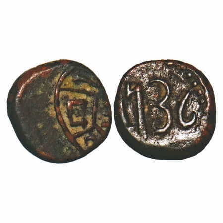 Madras Presidency, Copper Cash, 1.20g, (1731-1752 AD Issue), 1736, complete date. Paul Ste