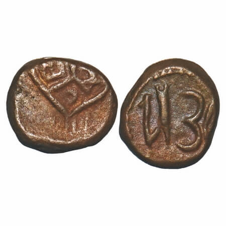 Madras Presidency, Copper Great Cash, 1.32g, 1736 AD, Obv: Bale mark E I C, Rev: 1736 (dat