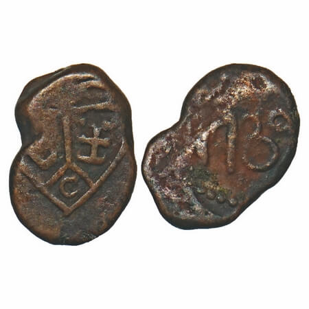 Madras Presidency, Copper Cash, 1.14g, (1731-1752 AD Issue), 1739, complete date. Paul Ste