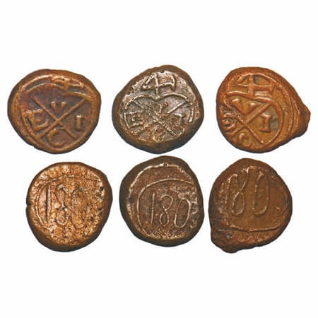 Madras Presidency, Copper Cash (3 Coins), 1803 AD, Obv: Bale mark V E I C, Rev: 1803. Paul