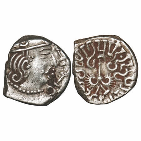 Guptas, Kumaragupta I (AD 414-455), Silver Drachma, Garuda type, 1.77g, 12.4611.82mm, Obv: