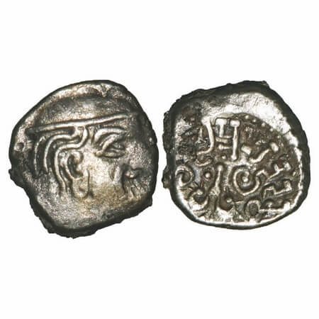 Guptas, Kumaragupta I (AD 414-455), Silver Drachma, Garuda type, 1.77g, 12.74X11.59mm, Obv