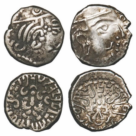 Guptas, Kumaragupta I, (AD 414-455), Silver Karshapana (2 coins), 2.09g, 12.39X12.48mm, 2.