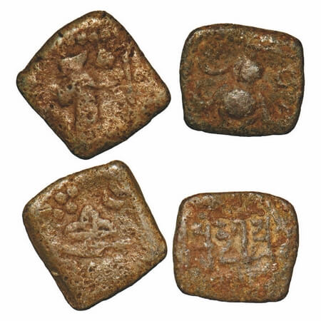 Guptas, Skandagupta (AD 455-485), Lead, (2 coins), 3.43g, 2.00g, 16.34X16.83mm, 13.92X12.3
