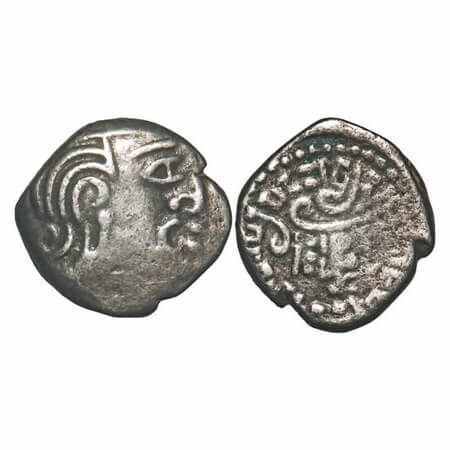 Kalchuris of Mahishmati, Krishnaraj (550-575 AD), Silver Drachm, 1.76g, 12.07X12.92mm, Obv