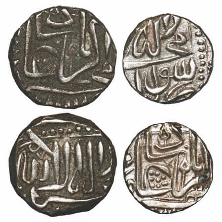 Akbar, Silver Mahmudi and ½ Mahmudi (2 Coins), 5.59, 2.8g, Mulher Mint, both with a flag /