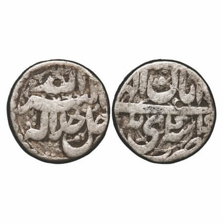 Akbar, Silver Rupee, 11.12g, Srinagar Mint, Ilahi type, 44 RY, Month 'Aban'. KM 93.6. Abou