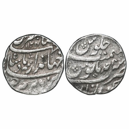Jahandar Shah, Silver Rupee, 11.34g, Gwalior Mint, Sahib Qiran type, AH 1124/Ahd (1) RY. K