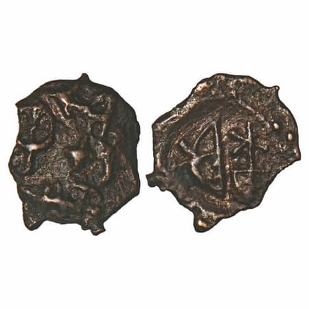 City State Issue, Erikacch, Betwa river, Cast Copper, 2.23g, 16.84X13.82mm, Obv: Brahmi le