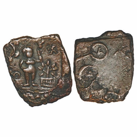 Post-Mauryan, Ujjaini Region, Copper Unit, 3.96g, 18.45X15.75mm, Obv: Female goddess stand