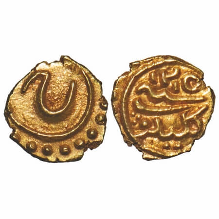 Mysore, Tipu Sultan, Gold Fanam, 0.39g, Kalikut Mint, AM 1215 normal, Obv: Persian 'He'. K