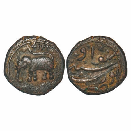 Mysore, Copper Paisa, 11.07, Tipu Sultan, Khurshed Sawad Mint, AM 1217 Retro. Obv: Date & 