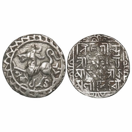 Tripura, Silver Rupee, 10.12g, Dhanya Manikya (1490-1526 AD), Obv: Lion Left, Saka 1428. R