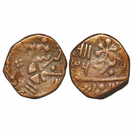Baroda, Copper Paisa, 9.62g, Sayaji Rao II (AH 1235-1264 / 1819-1847 AD), error struck wit