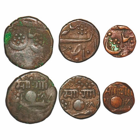 Baroda, Copper ½ Paisa, 1 Paisa & 2 Paisa (3 Coins), 3.68, 7.58 & 15.10g, Malhar Rao (AH 1