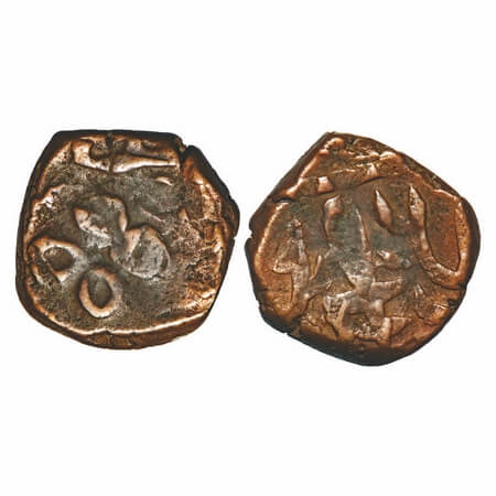 Dhar, Copper Paisa, 14.33g, Obv: 2 Sword, Rev: Flower, double struck. KM Unlisted. Very Fi