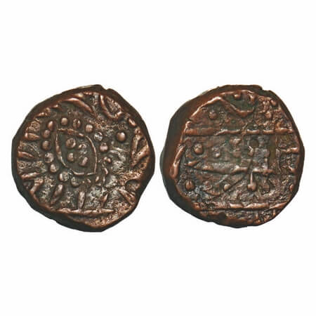 Dhar, Copper Paisa, 13.15g, Obv: different flower, Rev: sword. KM unlisted, Rare.