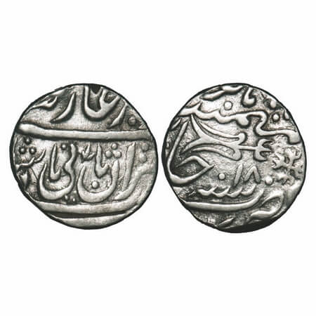 Gwalior, Silver Rupee, 10.88g, Daulat Rao Sindhia (1795-1827 AD), Basoda Mint, 18 RY, INO 