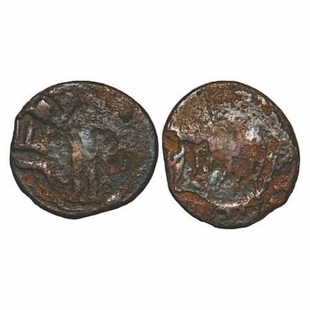 Rajanya Janapada tribe of Punjab Area, Goddess type, Copper Unit, 1.92g,14.38X15.31mm, Obv