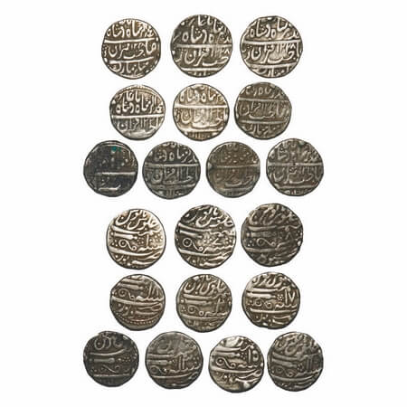 Gwalior, Silver Rupees (10 Coins), Daulat Rao (1794-1827 AD), AH 1228/7, 1228/8, 1228/10, 