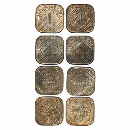 Hyderabad, Cu-Ni, Anna (4 Coins), Mir Usman Ali Khan (AH 1329-1367 / 1911-1948 AD), Farkha