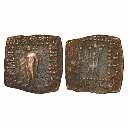 Indo-Greek, Apollodotus I (c. 180-160 BC), Square Copper Quadruple Unit, 8.46g, 23.26X23.3