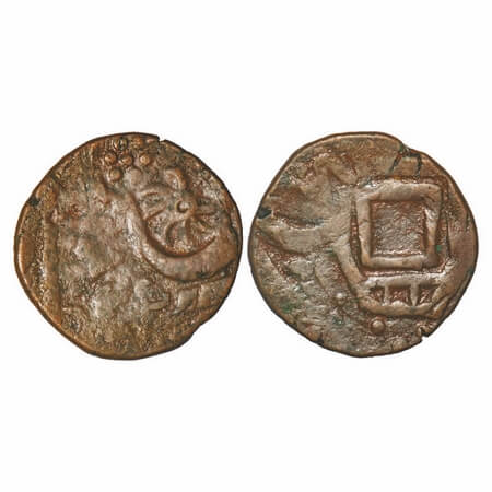 Indore, Copper ½ Anna, 15.60g, British Protectorate Issue, INO Shah Alam II, Pinwheel on o
