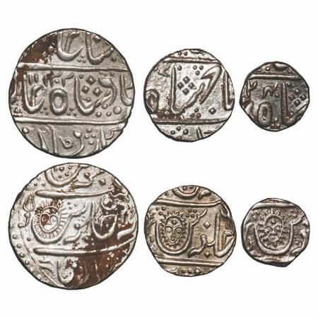 Indore, Silver, (3 Coins), Rupee AH 1202, ½ Rupee AH xxx7, ¼ Rupee AH 1240, Indore Mint, S