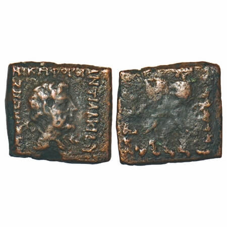 Indo-Greeks, Antialcidas (c. 115-95 BC), Copper Square Unit, 07.81g, 17.03X18.43mm, Obv: D
