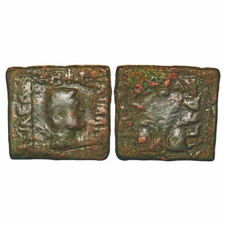 Indo-Greeks, Antialcidas (c. 115-95 BC), Copper Square Unit, 8.42g, 17.30X19.14mm, Obv: Di
