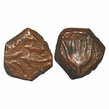 Lunawada, Copper Paisa, 8.81g, Wakhat Singhji (VS 1924-1986-1867-1929AD), open hand & 2 sw