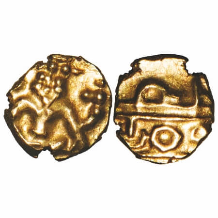 Mysore, Gold Fanam, 0.38g, Kanthirava Narasaraja Wodeyar (c. 1638-1662 AD), Obv: Narsimha 