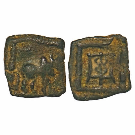 Indo-Greeks, Apollodotus II (c. 65-55 BC), Copper Square Chalkous, 1.67g, 13.71X13.30mm, O