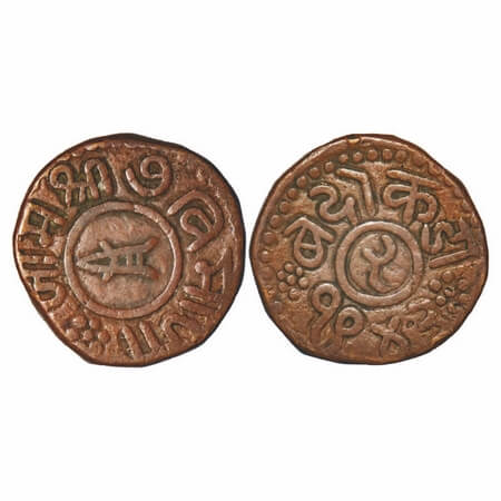 Nawanagar, Copper 2 Dokdo, 12.43g, Vibhaji (VS 1909-1951/1852-1894 AD), VS 1943. KM 18. Ve