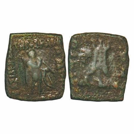 Indo-Greeks, Hippostratos (c. 80-60 BC), Square Copper, 4.67g, 18.53X16.51mm, Obv: Apollo 