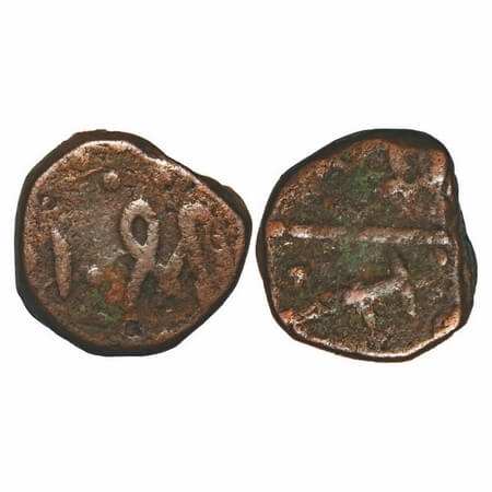 Sunth Rampur, Copper Paisa, 9.56g, Anonymous Issues, with sword to left on obverse & persi